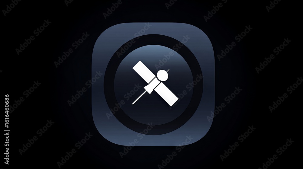 Poster satellite icon design featuring a stylized satellite within a circular background, representing comm