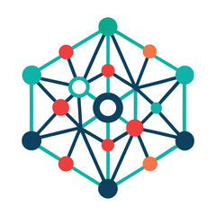 Abstract Network Connection: Colorful Nodes and Lines, Modern Flat Design, Technology Concept