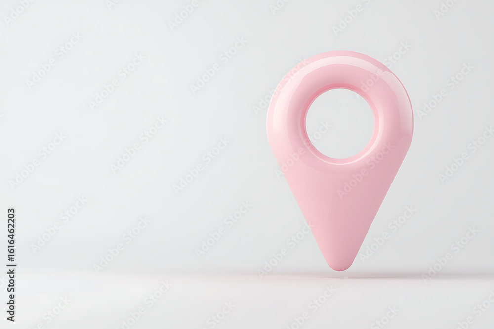 Poster pink location pin - minimalist rendering of a generic location icon, isolated against a white backgr