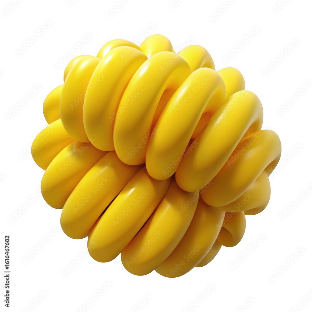 Poster 3d abstract yellow spiral object isolated on transparent background