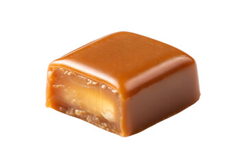 Glossy Caramel Candy Cut in Half to Show the Soft Filling Inside