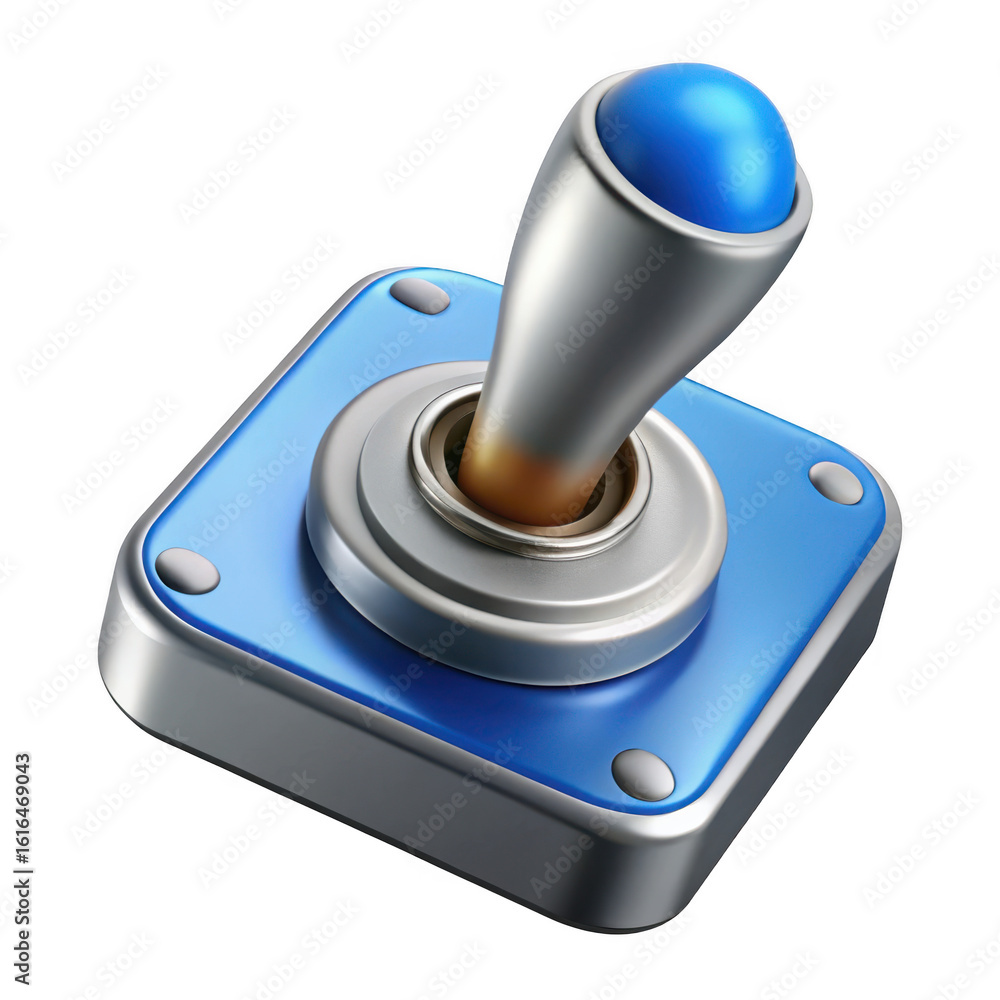 Poster 3d retro toggle switch with blue knob isolated on transparent background