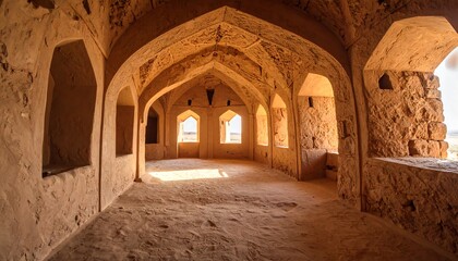 Ancient vaulted room, sun-drenched interior
