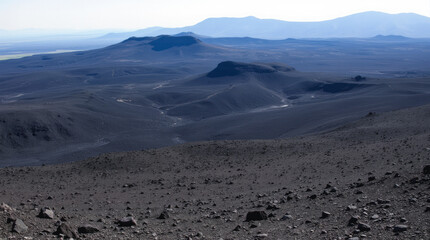 Dark Lava Fields and Cinder Cones Resembling a Lunar Surface at Craters of the Moon, Idaho