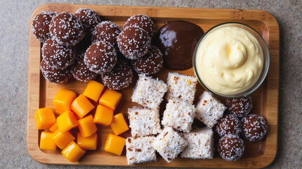 Brazilian Sweet Board with Brigadeiros and Beijinhos Overhead Flat-Lay