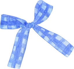 Watercolor bow in blue and white stripes, perfect for creating summer fashion characters. 