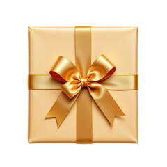 Elegant Gold Wrapped Gift Box with Shiny Bow and Ribbon Decoration