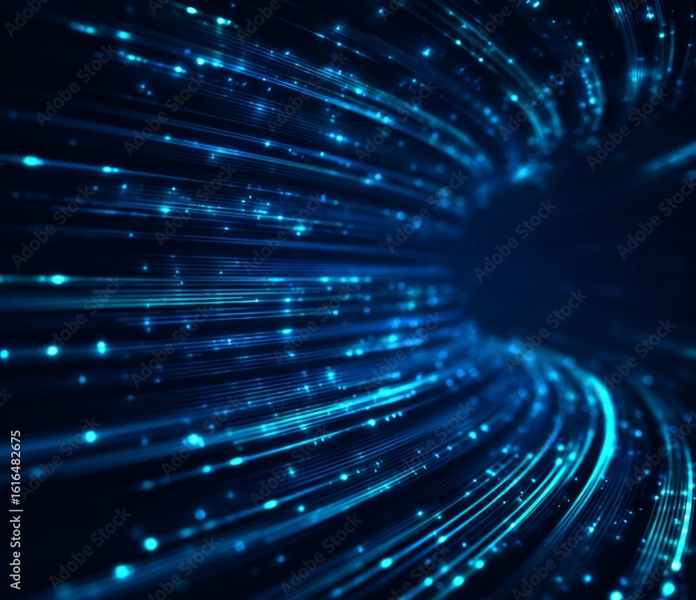 Aufkleber digital network: a striking digital tunnel, illuminated by streams of bright blue lights, symbolizin