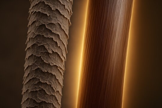 Microscopic view of hair transformation from damaged to healthy. Conditioner treatment smooths cuticles for shiny, strong hair. An animation demonstrating the science of beautiful hair.