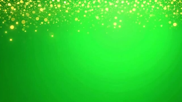 Bright green background with sparkling gold glitter falling for festive St Patrick's Day videos
