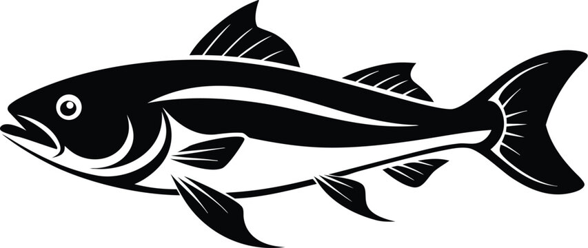 Cod fish silhouette, minimal sea illustration, seafood line drawing, single stroke marine art, ocean species vector