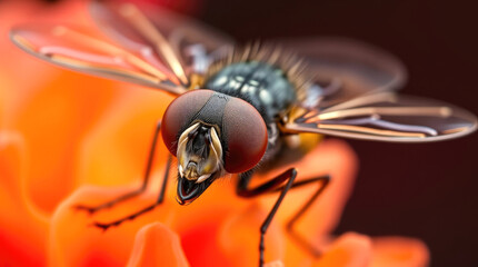 fly on a bright flower, macro
