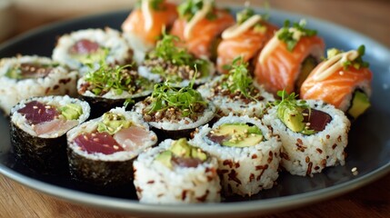 Assorted sushi rolls on a plate