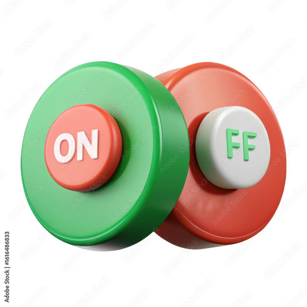 Poster 3d green and red toggle switch buttons isolated on transparent background