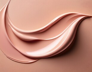 close up of smooth pink cosmetic cream or makeup foundation smeared on a soft beige background generative ai