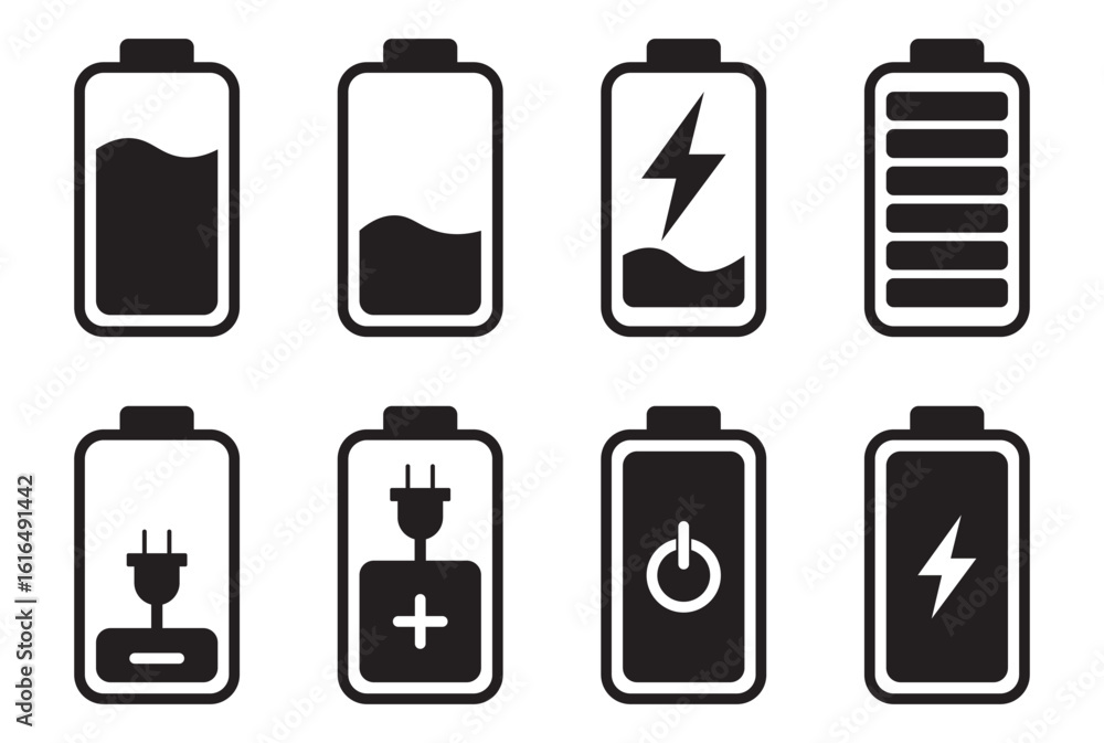 Poster battery charge level icons from empty to full vector