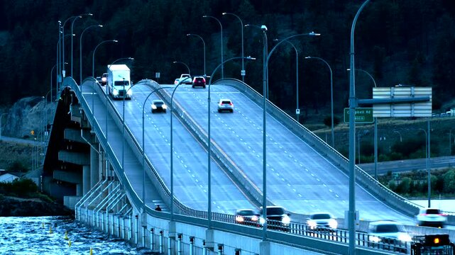William R. Bennett floating bridge time-lapse dusk Kelowna British Columbia Canada