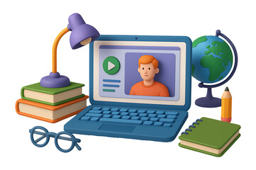 Virtual Classroom 3D Study Setup Isolated on a Transparent Background