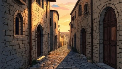 Fototapeta premium Ancient town alley at sunset