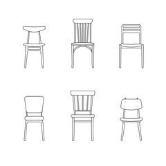 Set of chair icons in line style isolated on white background. Vector illustration.