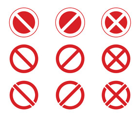 Set of red prohibition signs, indicating restrictions and warnings isolated on white background vector