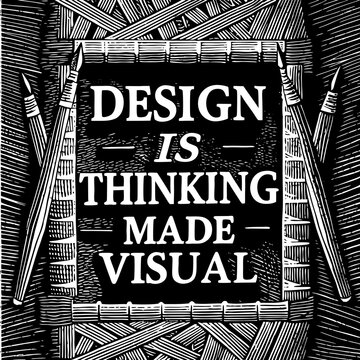 Naklejki Woodcut Style Typography Design Is Thinking Made Visual With Brushes lettering quote