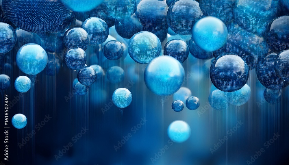 Poster a mesmerizing cascade of cerulean orbs descends into a soft ethereal blur creating a captivating sen