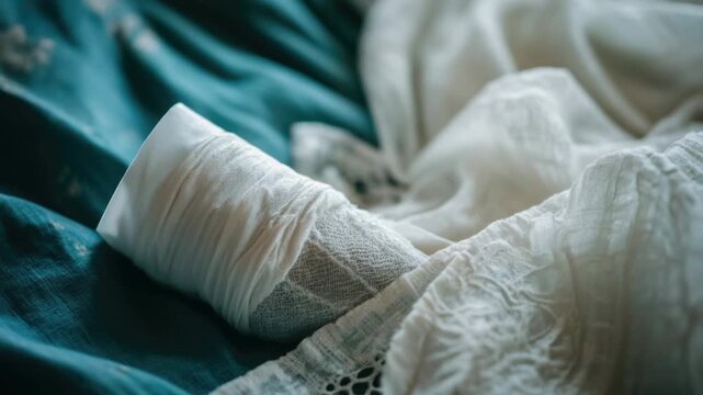 A close-up shot of a piece of cloth on a bed, great for editorial or commercial use