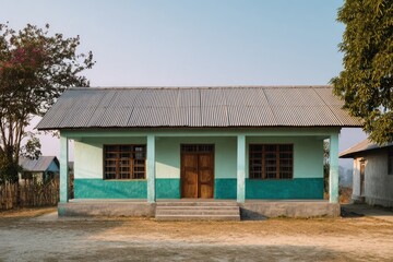 Obraz premium Simple rural teal-painted house