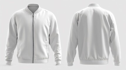 Clean White Bomber Jacket on White Background for Apparel Branding and Fashion Design Mockups