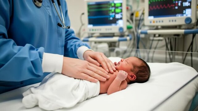 A doctor with a stethoscope examining a newborn baby in a hospital a heartwarming and professional image of medical care and newborn health