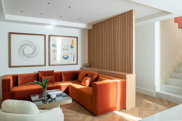 Modern luxury apartment interior in minimal scandinavian style, 3d rendering