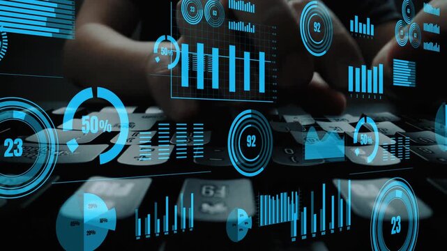 A dynamic representation of data analysis featuring graphs and statistics overlays on a keyboard, emphasizing the significance of insights in business strategies. Xenic