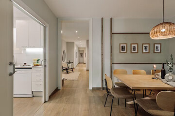 Modern luxury bedroom interior in minimal scandinavian style, 3d render