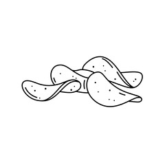 Outline vector of potato chips pile. Food and snacks, unhealthy diet and lifestyle. Shopping and supermarkets industry