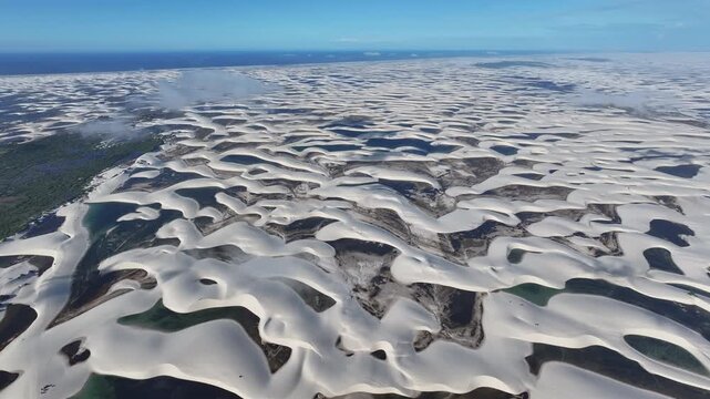 Lencois Maranhenses Skyline At Santo Amaro In Maranhao Brazil. Freshwater Lakes Landscape. Sand Dunes Mountains. Lencois Maranhenses Skyline At Maranhao. Tourism Travel. Nature Scene. Beach Background