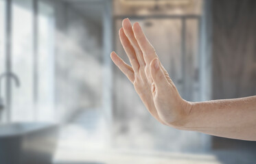 Female hands in natural soft pose to highlight skincare and cosmetic product use, showcasing hand...