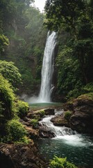 Obraz premium Lush waterfall cascading into turquoise pool