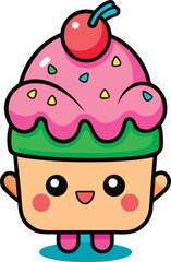 Cute Kawaii ice cream illustration, Kawaii sweet 