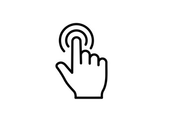 Illustration of a hand with the index finger extended touching a circular target on white space view