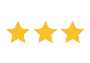 Fototapeta premium Three golden stars aligned horizontally on a white surface representing a quality rating system