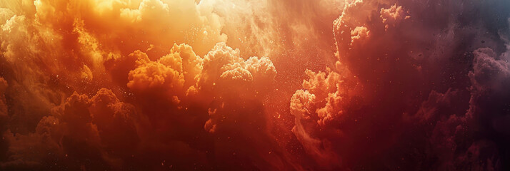 Glowing orange horizon with dramatic smoky clouds. banner