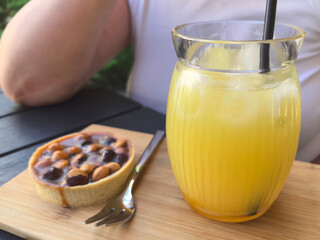 Delightful dessert and refreshing drink enjoyed during a sunny afternoon
