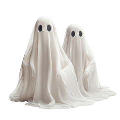 Two Halloween Ghosts Made from White Sheets Isolated PNG