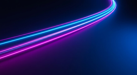 Neon light trails on a dark futuristic background with vibrant curved motion