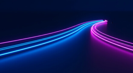 Neon light trails on a dark futuristic background with vibrant curved motion