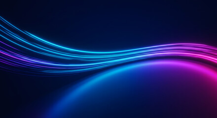 Neon light trails on a dark futuristic background with vibrant curved motion