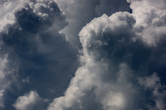 heavy cumulus clouds. photo of textured cloudy sky for dramatic background or brutal backdrop. moody cloudscape