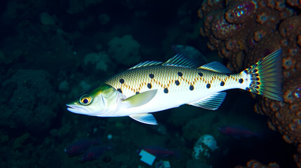 Underwater Photograph of a Patterned Sauger Fish