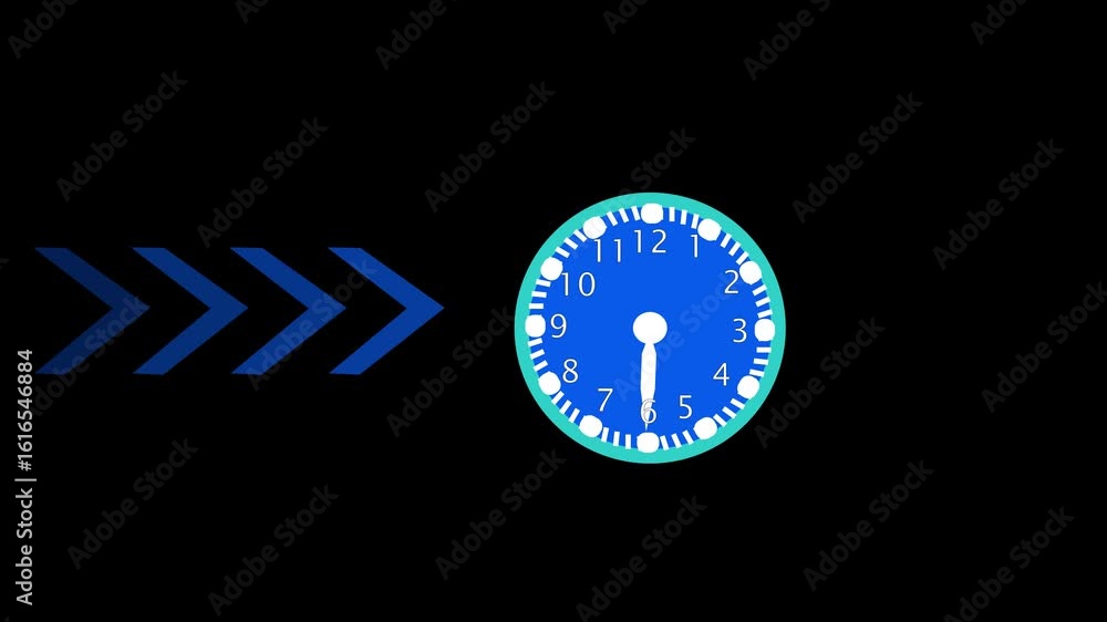 Poster analog colorful clock isolated black background. animated clock. silver watch. hands of the clock tu